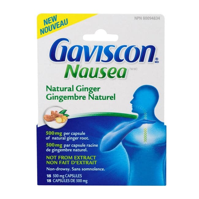 Gaviscon Nausea Natural Ginger Non Drowsy 500mg 18 Capsules