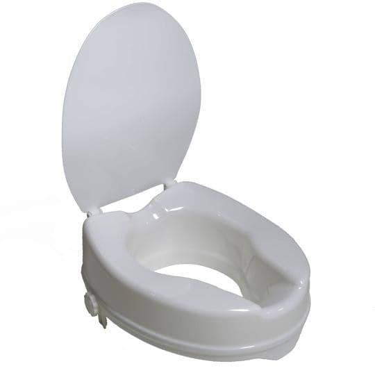 Raised toilet clearance seat with lid