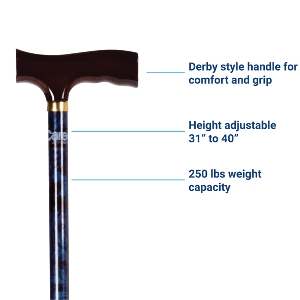 Carex Soft Grip Foldable Cane with Derby Handle - Black or Blue