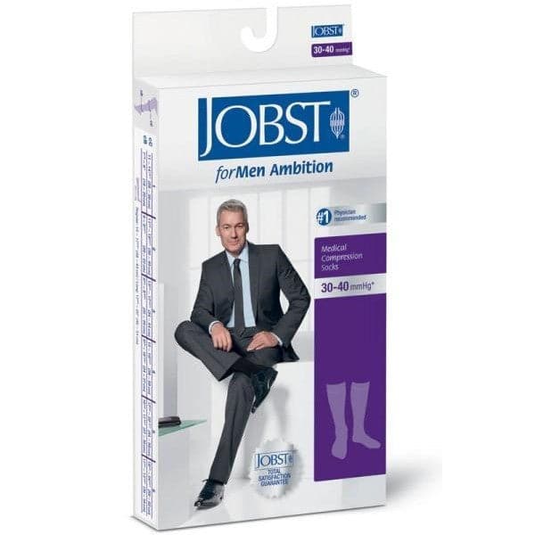 Jobst For Men Ambition 30-40 mmHg Grey Knee High SoftFit Stockings Closed Toe 5 Long