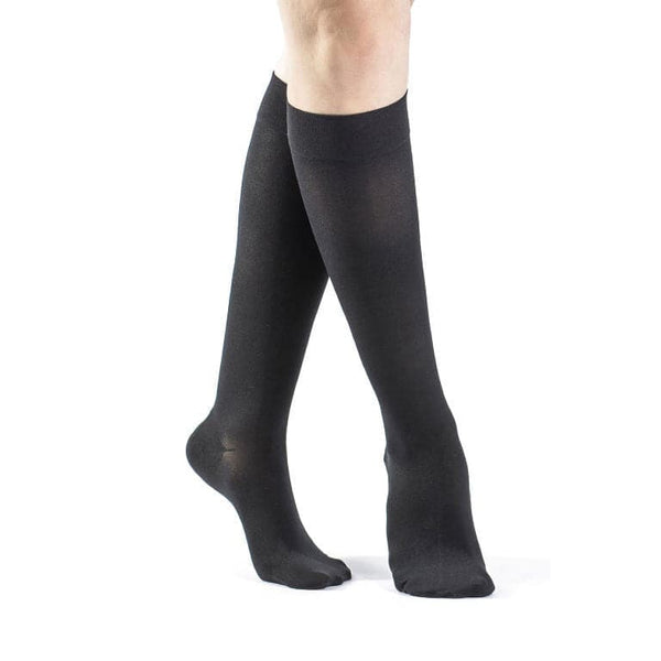 Sigvaris Select Comfort Women's Calf High Compression Stockings Black Closed Toe With Grip Top Small Short