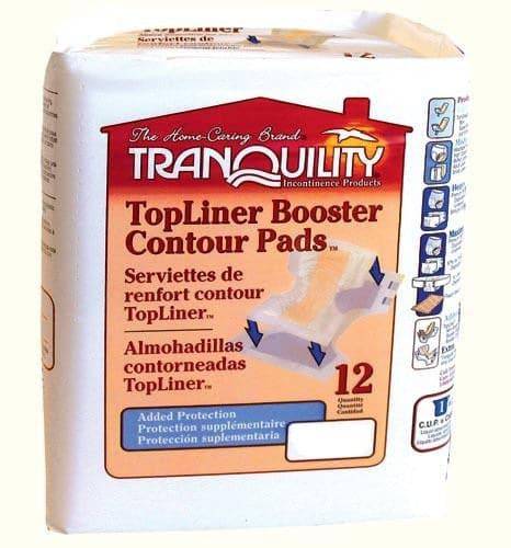 Fecal incontinence pads for bowel leakage  Tranquility TopLiner Booster  Contour Pads Regular & Super-Plus –