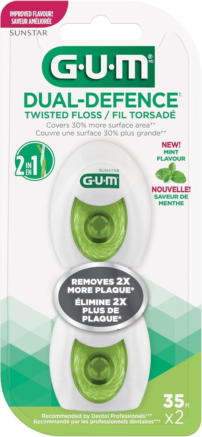 GUM Dual Defence Twisted String Dental Floss 2 x 35M