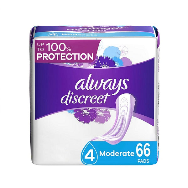 Always Discreet Incontinence Pads Moderate Regular 66 Count