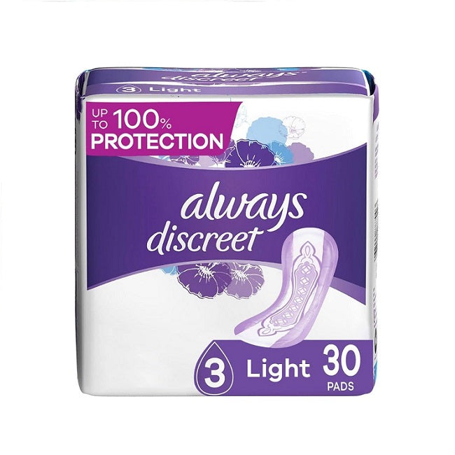 Always Discreet Incontinence Pads Light Regular 30 Count