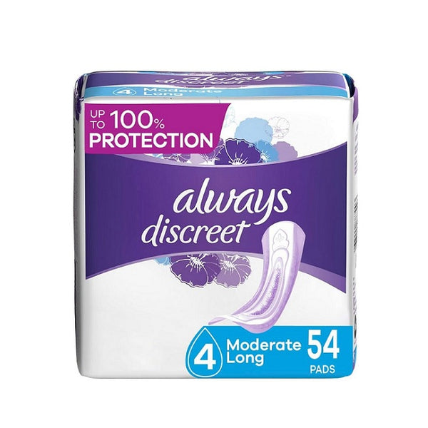 Always Discreet Incontinence Pads Moderate Long 54 Count