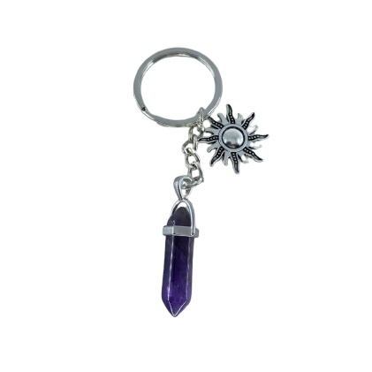 Amoena Amethyst Hexagonal Prism Keychain with Sun Charm