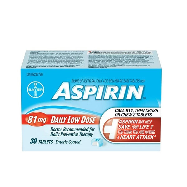 Aspirin Daily Low Dose 81mg Tablets (Various Sizes)