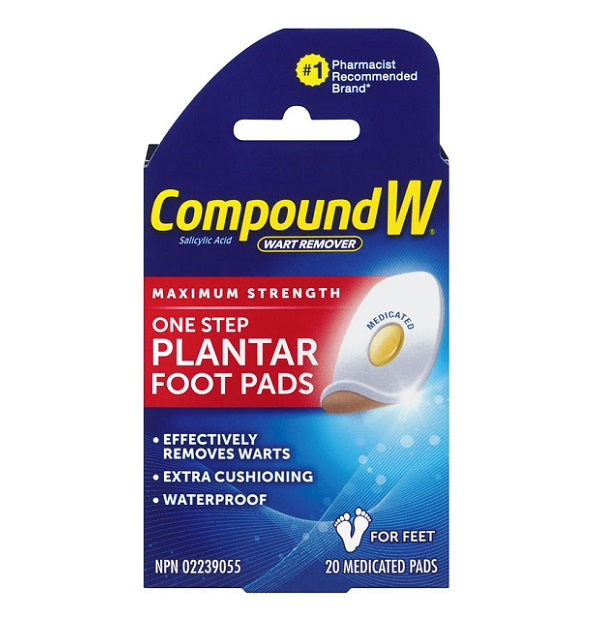 Compound W Wart Remover One Step Plantar Foot Pads Maximum Strength Medicated Pads - 20