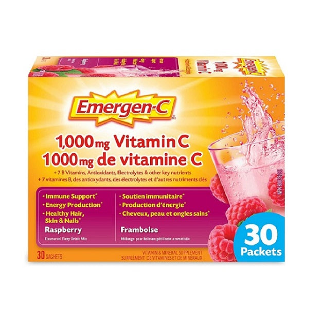 Emergen-C Vitamin C 1000mg 30 Sachets Raspberry | HaloHealthcare.com