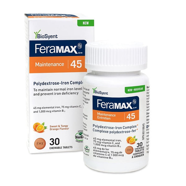 Feramax Maintenance 45 Polydextrose - Iron Complex Orange Flavor 30 Chewable Tablets