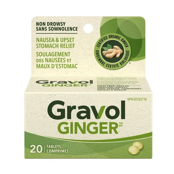 Gravol Ginger Nausea & Upset Stomach Relief Non Drowsy 20 Tablets