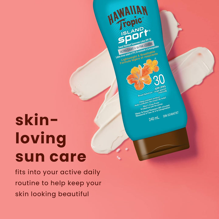 Hawaiian Tropic Island Sport Sweat Resistant Sunscreen Lotion SPF 30 240mL