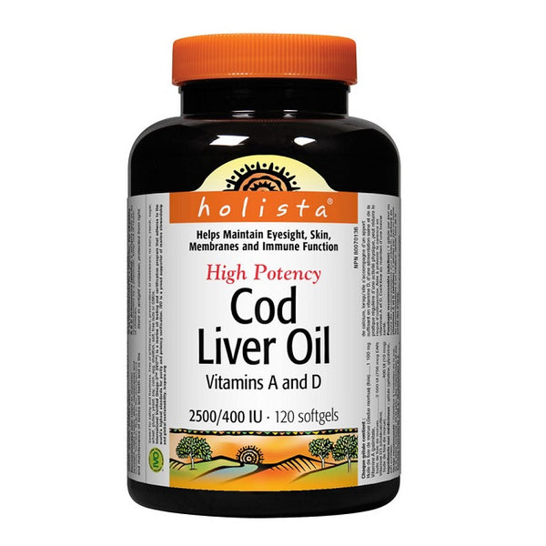 Holista  Cod Liver Oil High Potency Vitamins A & D 2500/400 IU 120 Softgels