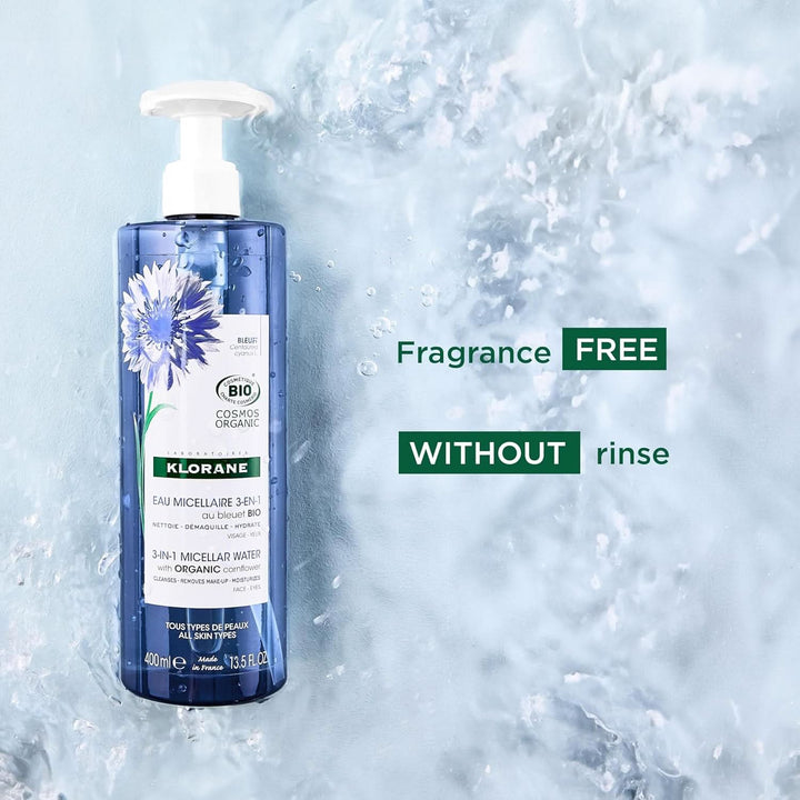 Klorane 3 In 1 Micellar Water With Organically Farmed Cornflower 400mL - HaloHealthcare.com