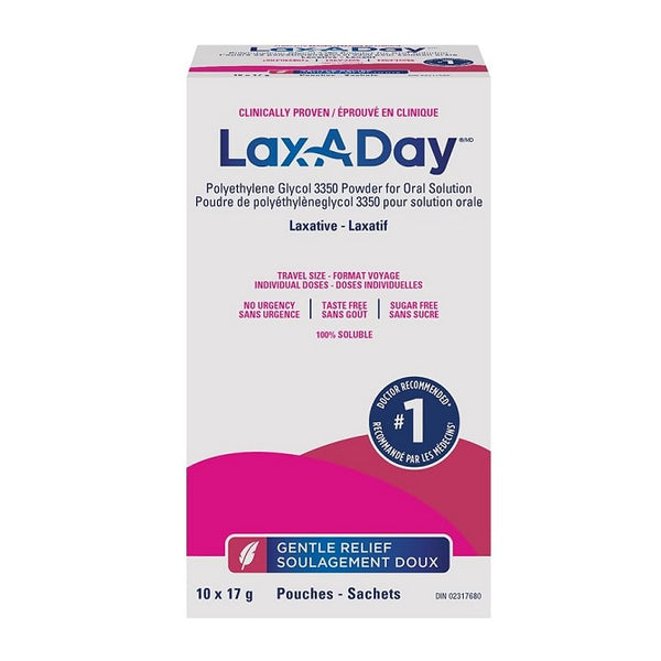 Lax-A-Day Laxative Polyethylene Glycol Powder For Oral Solution 10 x 17g Sachets