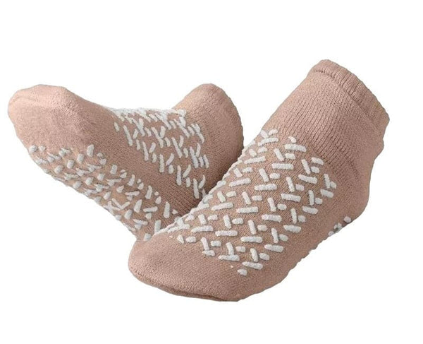 Medline Double Tread Non-Slip Socks 1 Pair Beige XL