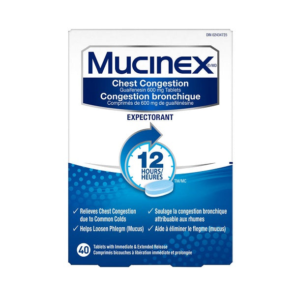 Mucinex Chest Congestion Guaifenesin 600mg 40 Tablets 