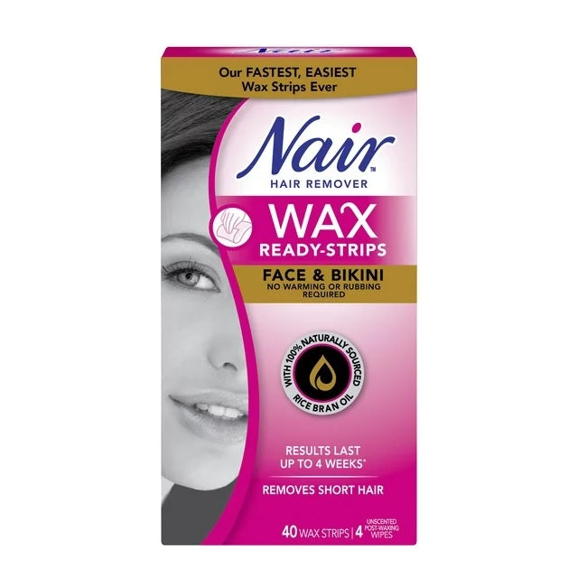 Nair Hair Remover Wax Ready Strips Face & Bikini 40 Wax Strips ...