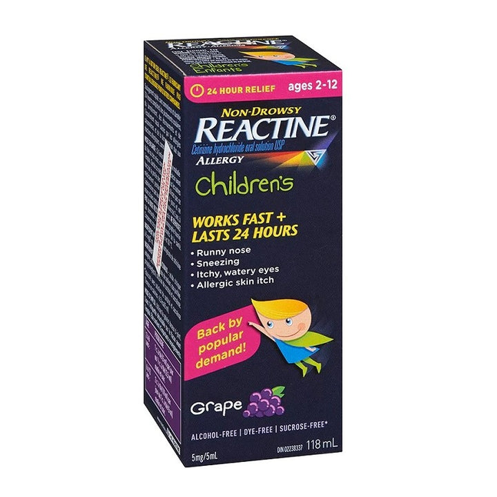 Reactine Allergy Childrens Oral Solution Grape 5mg 118mL