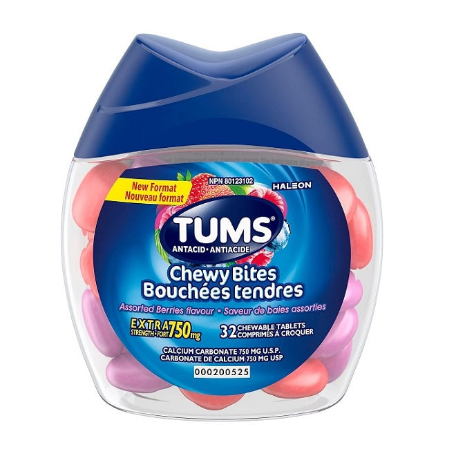 TUMS Chewy Bites Antacid Assorted Berries Flavour 32 Chewable Tablets 32