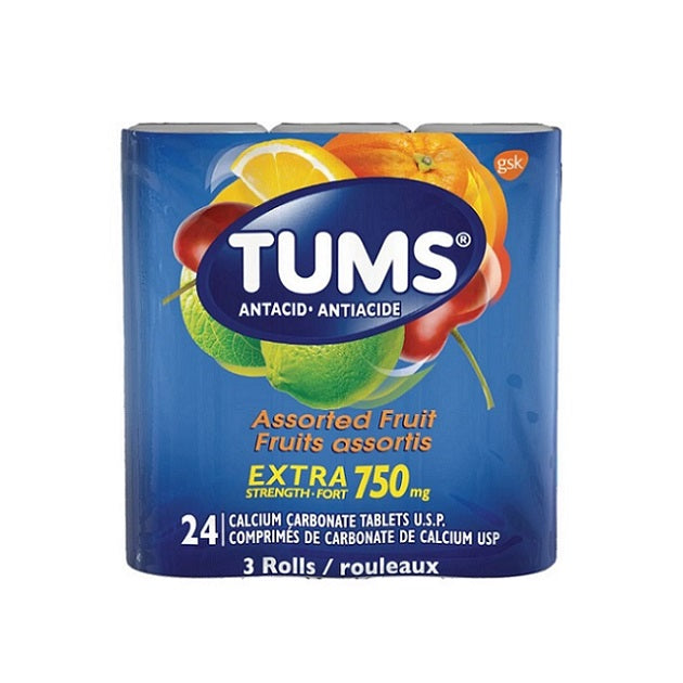 TUMS Extra Strength Antacid Calcium 3 X 8 24 Tablets Assorted Fruit