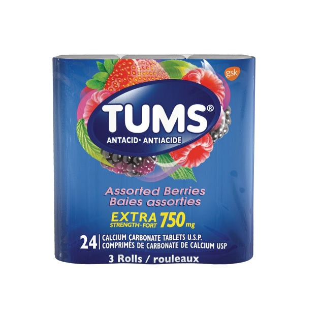 TUMS Extra Strength Antacid: 24 Tablets, Various Flavours