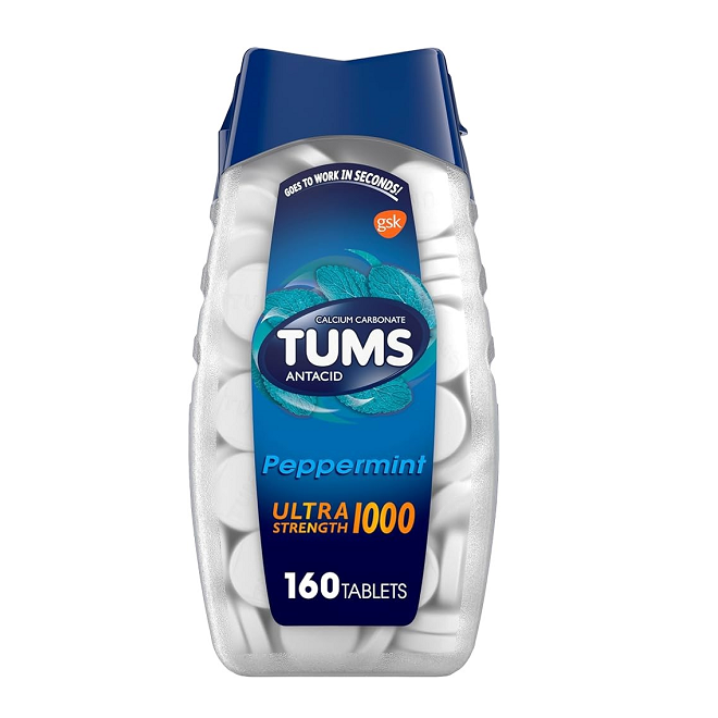 TUMS Ultra Strength Antacid Calcium Carbonate Peppermint 160 Tablets 
