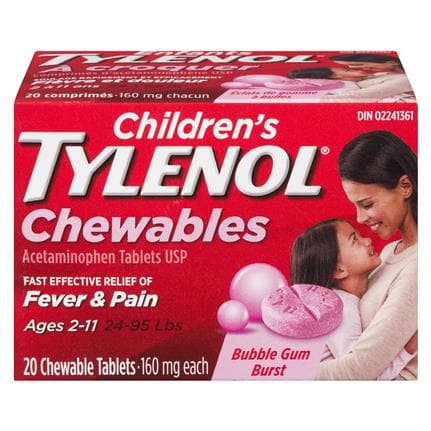 Tylenol Children 160mg Fever & Pain Chew Bubble Gum 20 Tablets - Halohealthcare.com