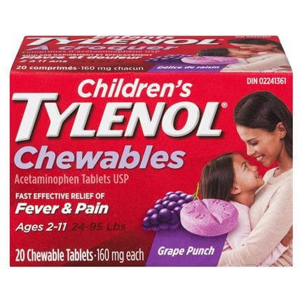 Tylenol Children 160mg Chew Fever & Pain 20 Tablets - Haloealthcare.com