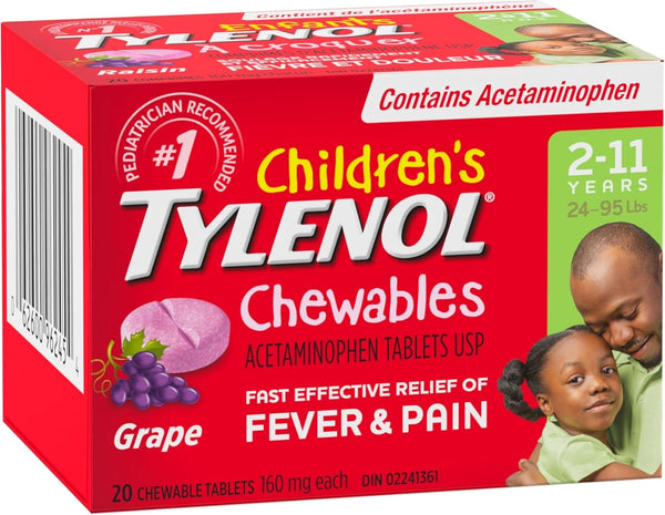 Tylenol Children Chewable Tab Grape 160mg 2x20 Tabs - Halohealthcare.com