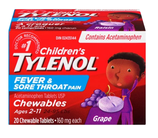 Tylenol Child Fever & Sore Throat Pain 160mg 20 Tablets - Halohealthcare.com