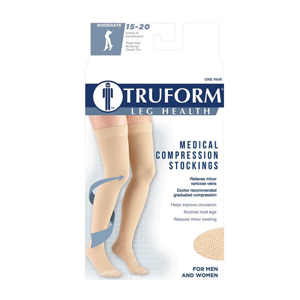 Truform Compression Stocking Beige Thigh High 15-20MMHG (Various Sizes)