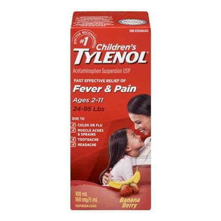 Tylenol Children Fever & Pain 160mg Banana Berry 100mL - Halohealthcare.com