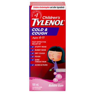 Tylenol Children's Cold & Cough Suspension Liquid Bubble Gum 100mL - Halohealthcare.com