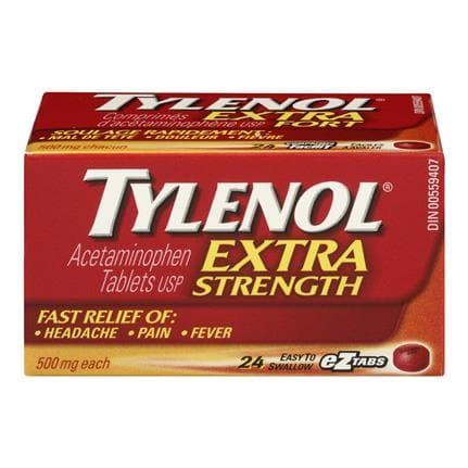 Tylenol Extra Strength 500 mg 24 EZ Tabs - Halohealthcare.com