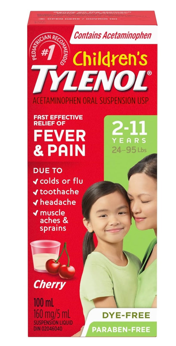 Tylenol Child Fever & Pain Dye Free Cherry 100mL - Halohealthcare.com