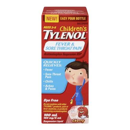 Tylenol Children Fever & Sore Throat Pain Dye Free 160mg/5mL Cherry 100mL - Halohealthcare.com