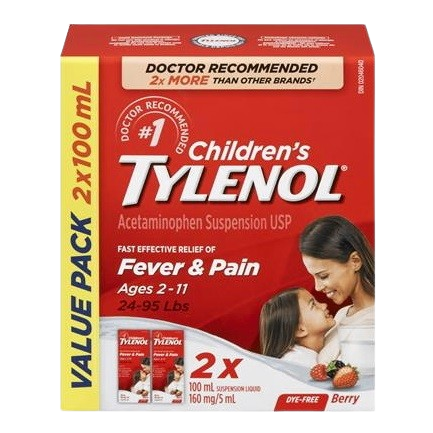 Tylenol Child Suspension Fever & Pain 160mg/5mL Berry 2x100mL - Halohealthcare.com