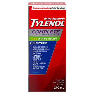 Tylenol Complete Cold Cough & Flu Plus Mucus Relief Nighttime (Various Sizes) - HaloHealthcare.com