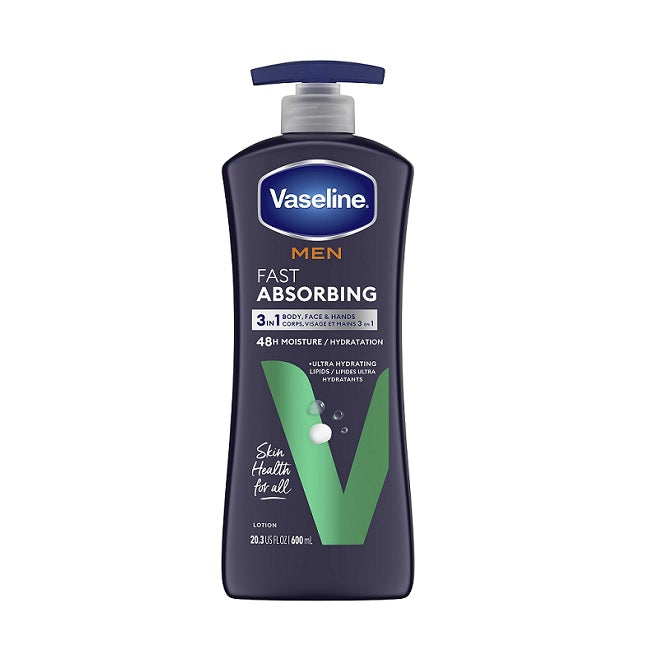 Vaseline Men Fast Absorbing 3 in 1 Body Face & Hands Lotion 600mL