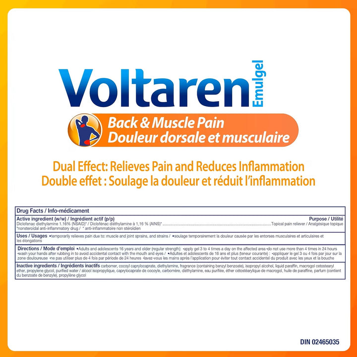 Voltaren Emulgel Back & Muscle Pain with a No Mess Applicator 120g - Drug Facts