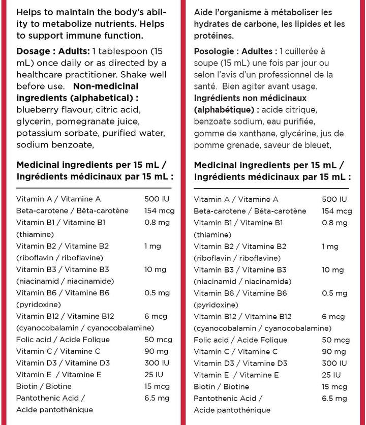 Wampole Multivitamins Liquid Natural Pomegranate Flavour 350mL - Directions & Ingredients