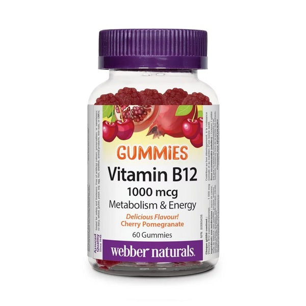 Webber Naturals Vitamin B12 1000mcg Gummies Cherry Pomegranate 60 Gummies