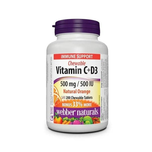 Webber Naturals Vitamin C+D3 500 mg/500 IU Natural Orange 200 Chewable Tablets