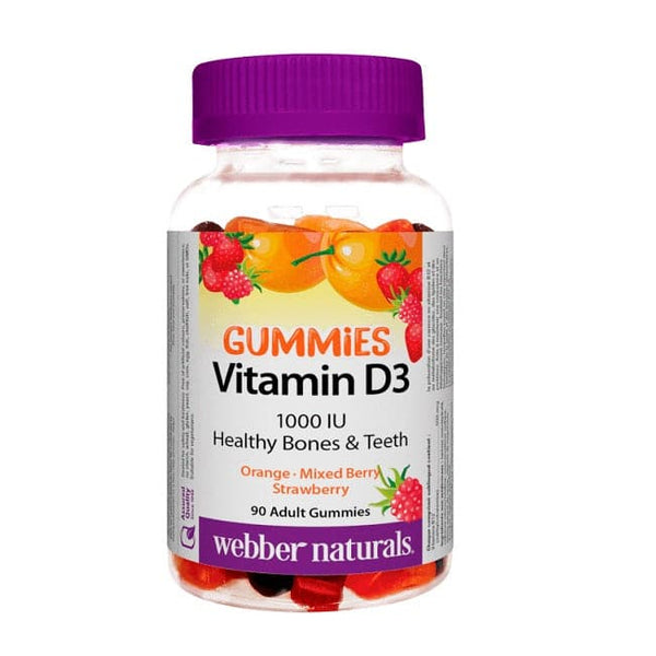 Webber Naturals Vitamin D3 1000 IU Gummies Orange Mixed Berry Strawberry 90 Gummies