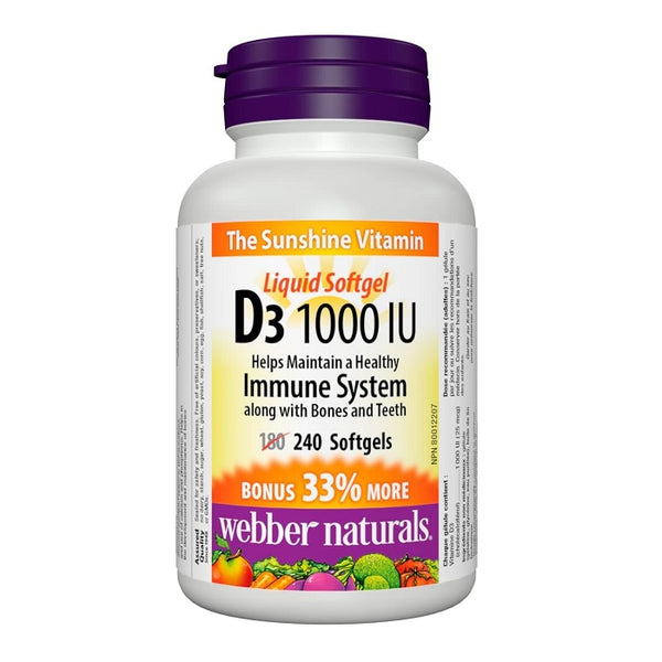 Webber Naturals Vitamin D3 1000IU Softgels (Various Sizes)