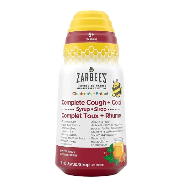 Zarbee's Children Complete Cough + Cold Syrup Grape Flavour 118mL
