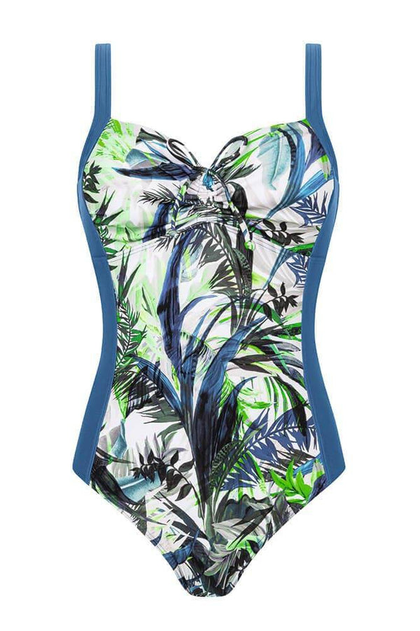 Amoena Modern Jungle Half Bodice Swimsuit - Twilight Blue/Leafy Green
