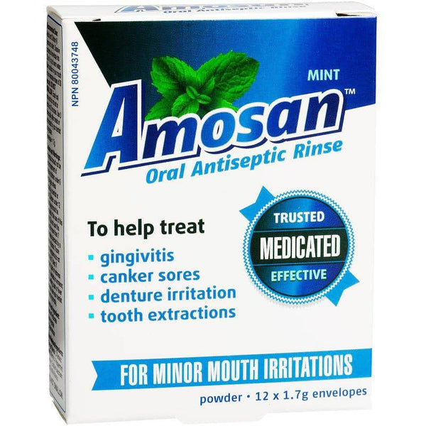 Amosan Oral Antiseptic Rinse Mint 12 x 1.7g Powder Envelopes